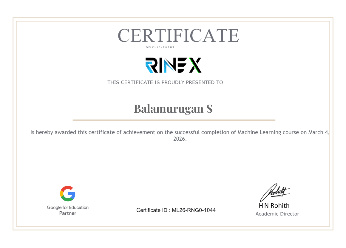 Machine Learning certificate from Rinex
