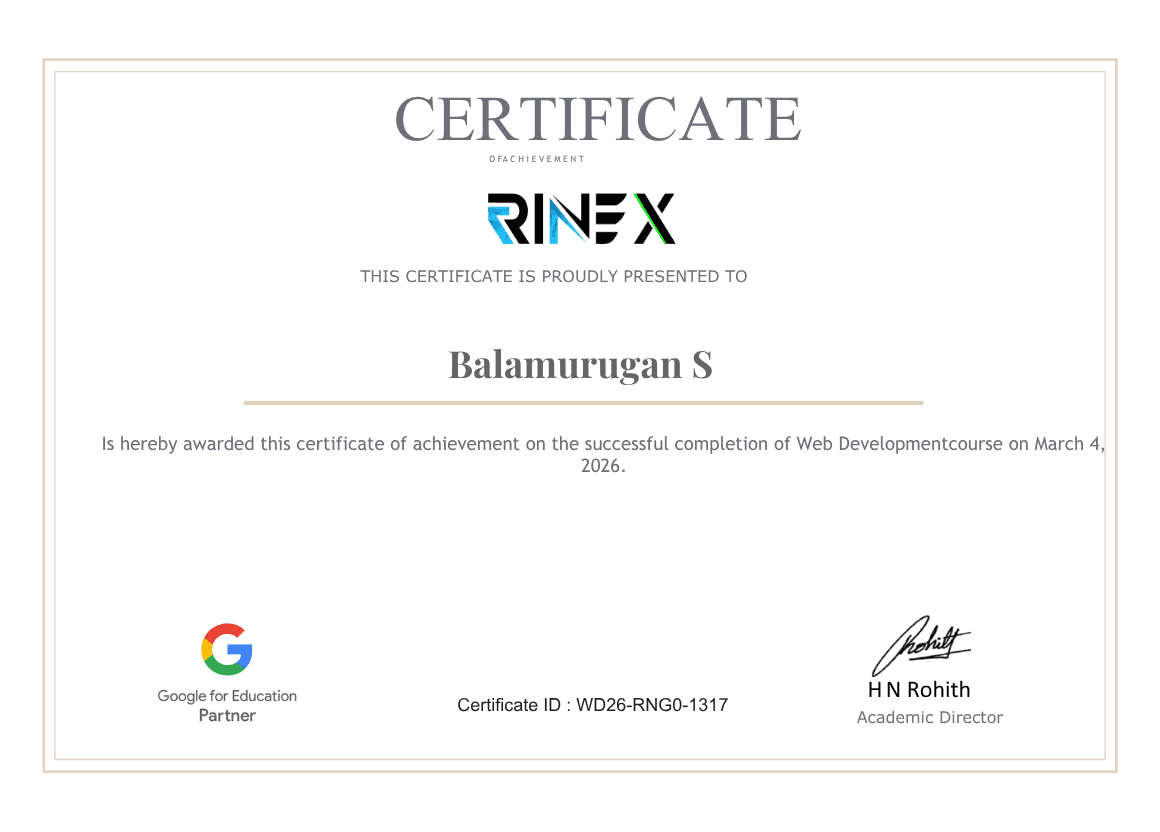 Web Development certificate from Rinex