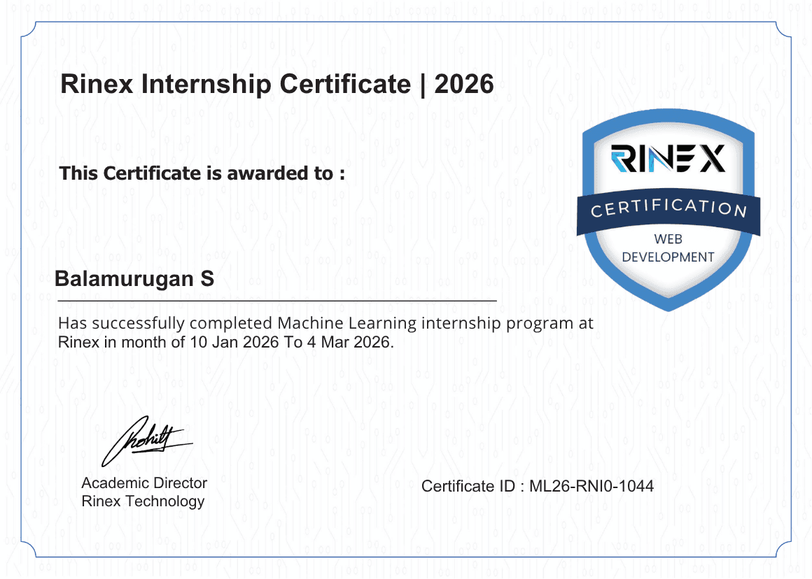 Machine Learning certificate from Rinex Technology